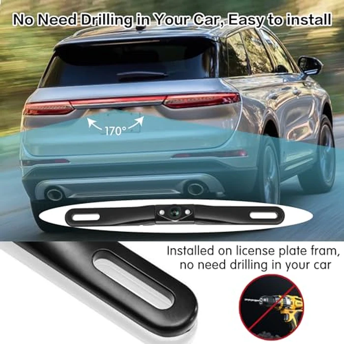 YUGUANG Backup Camera for Car, 170 degrees Wide View Angel License Plate Back up Camera Night Vision Vehicle Reverse Rear View Camera for Cars Trucks Pickup SUVs RVs by YUGUANG - Image 4