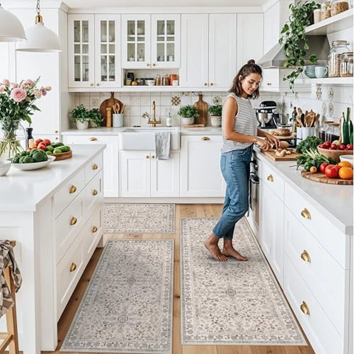 3-Piece Kitchen Rug Set of 3 with Runner - Non-Slip Washable Boho Kitchen Mats for Sink, Floor, Entryway & Hallway & Bathroom - Soft Small Throw Area Rugs, Home Decor (Beige,2x3+2x4+2x5) by BYYVOO - Image 3