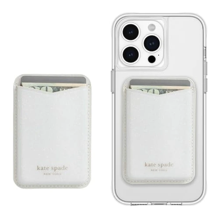 kate spade new york Magnetic Wallet/Card Holder - Compatible with MagSafe Phones and Cases - White Glitter by Kate Spade New York - Used - Acceptable condition - CA$20.61