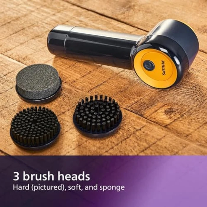 Philips Sneaker Cleaner, Trainer Cleaning Kit with 3 Brush Heads for Different Materials, 4X AA Battery, Effective Cleaning, Soft Brush, Sponge, Simple to use, Blue/Yellow (GCA1000/60) by Philips - Image 3