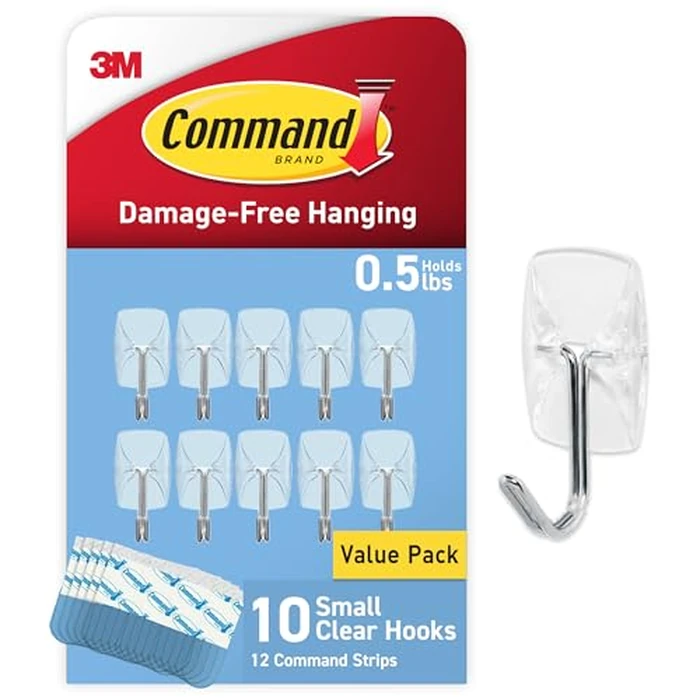 Command Small Clear Wire Toggle Hooks, 10 Wall Hook and 12 Strips, Damage-Free Hanging with Adhesive, Great for Hanging, Organization and Storage, Holds up to 0.5 lb by Command - Image 1