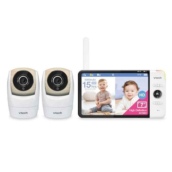 VTech VM919-2HD Baby Monitor, 7" 720p Screen, 2 Cameras, 360 Panoramic Viewing, 110 Wide-Angle View, Night Vision, Up to 1000ft Range, Secured Transmission No WiFi by VTech - Used - Good condition