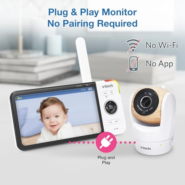 VTech VM919-2HD Baby Monitor, 7" 720p Screen, 2 Cameras, 360 Panoramic Viewing, 110 Wide-Angle View, Night Vision, Up to 1000ft Range, Secured Transmission No WiFi by VTech - Image 3