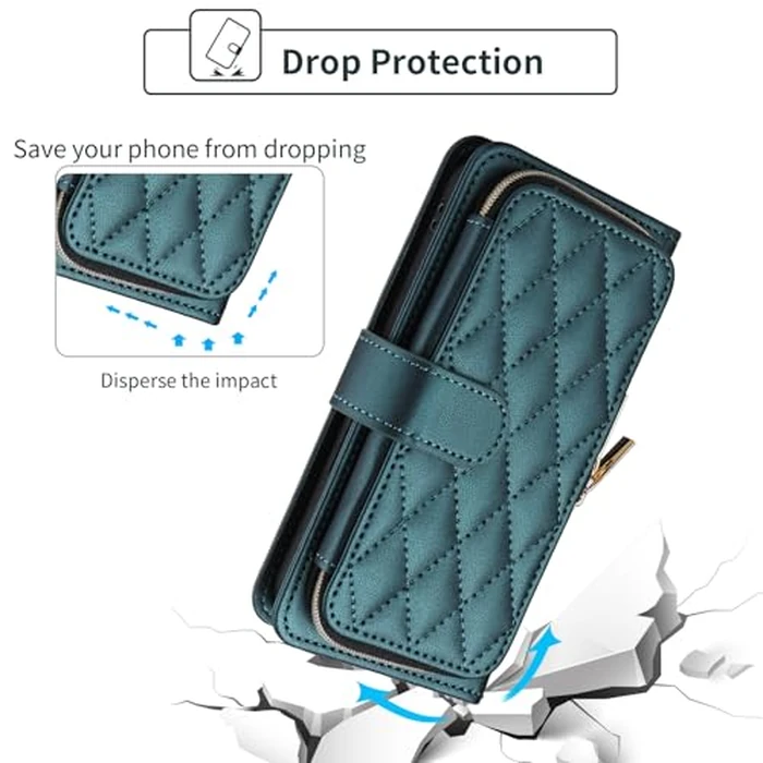 ELISORLI Argyle Wallet Case for Samsung Galaxy S24 Plus/S25 Plus S24+ S25+ 5G with Wrist Strap Shoulder Strap Card Slots Zipper Purse Phone Cover for S24Plus 24S + S 24 24+ S25Plus 25S 25+ Green by ELISORLI - Image 6