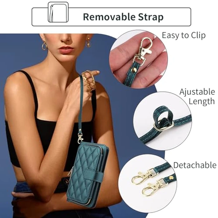 ELISORLI Argyle Wallet Case for Samsung Galaxy S24 Plus/S25 Plus S24+ S25+ 5G with Wrist Strap Shoulder Strap Card Slots Zipper Purse Phone Cover for S24Plus 24S + S 24 24+ S25Plus 25S 25+ Green by ELISORLI - Image 7
