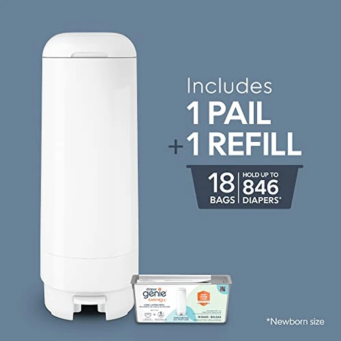 Diaper Genie Signature Pail Includes 1 Easy Roll Refill with 18 Bags | Holds Up to 846 Newborn-Sized Diapers Per Refill by Diaper Genie - Image 2