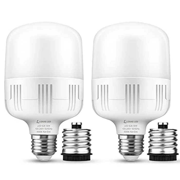 L LOHAS LED Super Bright Light Bulbs, 250-300W Equivalent 3400LM E26 Garage LED Bulb, 5000K Daylight 30 Watt High Lumen LED Bulb w/E39 Adapter for Commercial Warehouse Workshop Factory Barn, 2 Pack by L LOHAS LED - Used - Acceptable condition