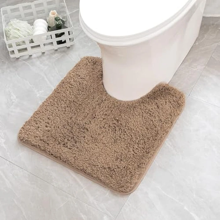 MIULEE Light Brown Toilet Rugs U-Shaped，Soft Absorbent Microfiber Bathroom Rugs Non Slip Quick Dry Fluffy Contour Bath Mats for Toilet Base Bathroom Floor, Machine Washable, 24 * 24 Inch by MIULEE - Used - Very Good condition