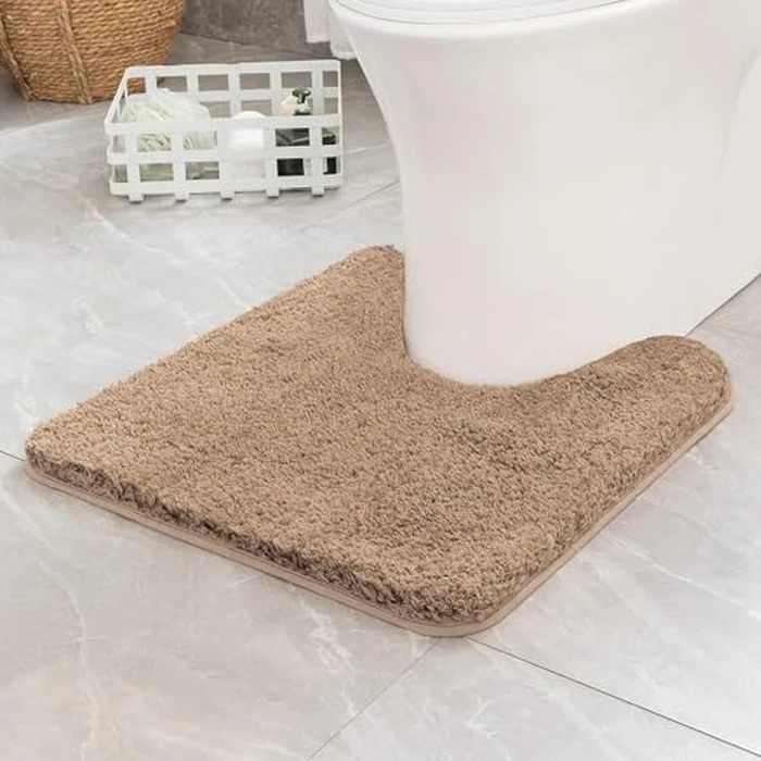 MIULEE Light Brown Toilet Rugs U-Shaped，Soft Absorbent Microfiber Bathroom Rugs Non Slip Quick Dry Fluffy Contour Bath Mats for Toilet Base Bathroom Floor, Machine Washable, 24 * 24 Inch by MIULEE - Image 6