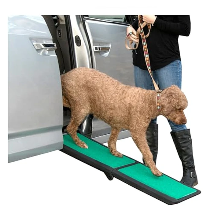 Pet Gear SupertraX Ramps for Dogs and Cats, Maximum Traction Surface, Portable/Easy-Fold (No Tools Required), Built in Handle for Travel, 5 Models, 42" L X 16" W, Supports 150 lbs, Black/Green by PET GEAR INC - Image 1