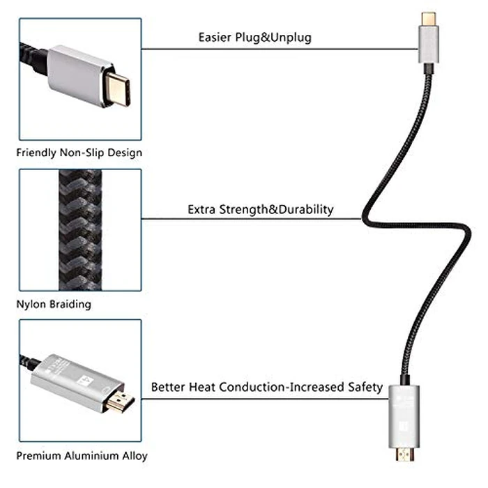 USB C to HDMI Cable, USB Type-C to HDMI Cable Thunderbolt 4/3 Port 4K for iPhone 15/16 Serials,New MacBook/pro iPad Pro 2018 iMac Chromebook Pixel Dell XPS 13/15 Galaxy S8/S9 S8/S9 Plus Note8 (6ft) by GADEBAO - Image 7