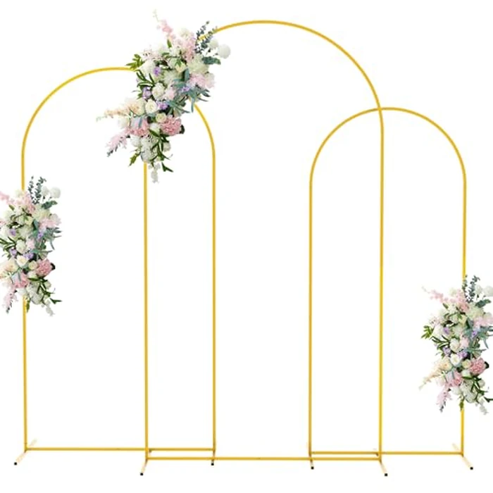 Asee'm Metal Arch Backdrop Stand Set of 3 (7.2FT, 6.6FT, 6FT) Gold Arched Frame for Wedding Ceremony Parties Birthday Baby Shower Garden Balloon Decoration by Asee'm - Used - Acceptable condition - US$39.93