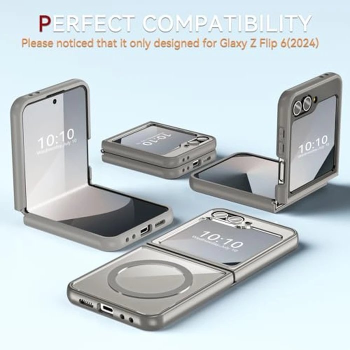 RC1WD for Samsung Galaxy Z Flip 7 FE Case/Galaxy Z Flip 6 Case, [Compatible with MagSafe], Magnetic Shockproof Hard PC Transparent Back & Soft TPU Bumper, Slim Rugged Phone Cover, Gray by RC1WD - Image 2