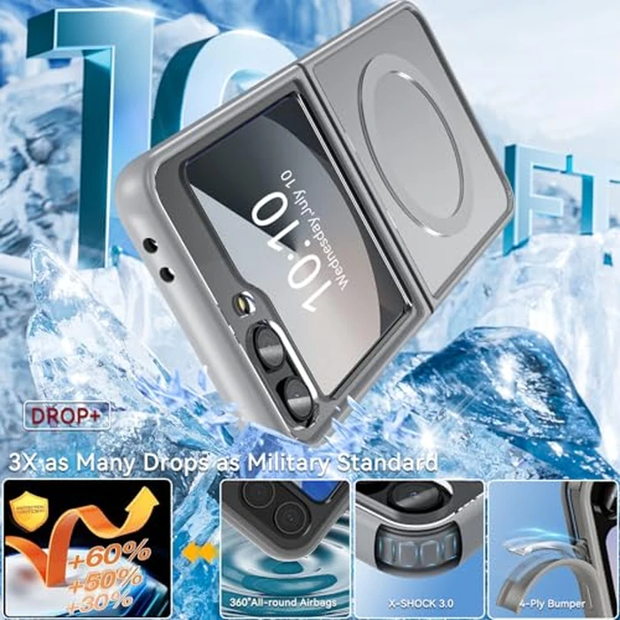 RC1WD for Samsung Galaxy Z Flip 7 FE Case/Galaxy Z Flip 6 Case, [Compatible with MagSafe], Magnetic Shockproof Hard PC Transparent Back & Soft TPU Bumper, Slim Rugged Phone Cover, Gray by RC1WD - Image 4