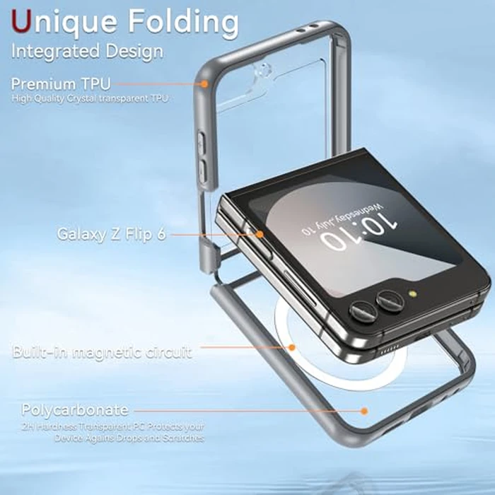 RC1WD for Samsung Galaxy Z Flip 7 FE Case/Galaxy Z Flip 6 Case, [Compatible with MagSafe], Magnetic Shockproof Hard PC Transparent Back & Soft TPU Bumper, Slim Rugged Phone Cover, Gray by RC1WD - Image 5