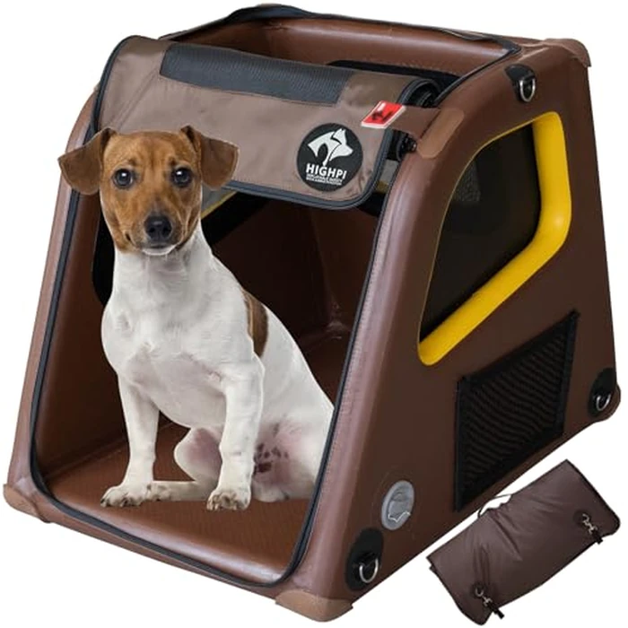Collapsible Portable Soft Dog Crate-HIGHPI Inflatable Dog Travel Crate For Small Medium Dog, Waterproof Dog Kennel Outdoor Indoor, Safety Foldable Dog Cage For Car Home, Dog Carrier 22"L x 32"W x 25"H by Highpi - Used - Very Good condition