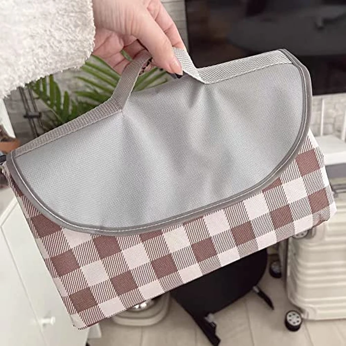 K Y KANGYUN 80x80 in Extra Large Picnic Blanket Outdoor Beach Blankets, Water-Resistant Foldable Sandproof Blankets Cute Picnic Mat for Beach, Camping Grass Lawn Park Mats (Tan Gingham) by K Y KANGYUN - Image 2