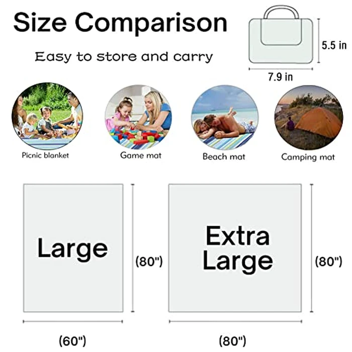 K Y KANGYUN 80x80 in Extra Large Picnic Blanket Outdoor Beach Blankets, Water-Resistant Foldable Sandproof Blankets Cute Picnic Mat for Beach, Camping Grass Lawn Park Mats (Tan Gingham) by K Y KANGYUN - Image 5