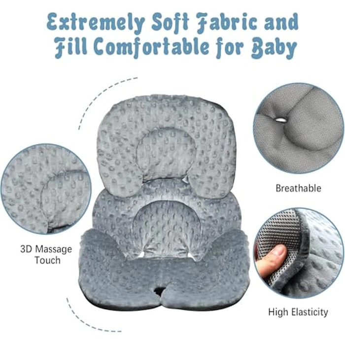 KAKIBLIN Infant Car Seat Insert, Baby Carseat Head & Body Support for Newborn, 2-in-1 Reversible Baby Car Seat Cushion, Soft Stroller Cushion Insert for Bouncer, Strollers, Swing (Grey) by KAKIBLIN - Image 5