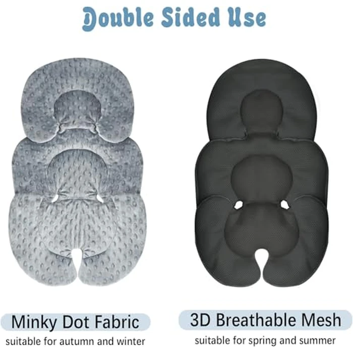 KAKIBLIN Infant Car Seat Insert, Baby Carseat Head & Body Support for Newborn, 2-in-1 Reversible Baby Car Seat Cushion, Soft Stroller Cushion Insert for Bouncer, Strollers, Swing (Grey) by KAKIBLIN - Image 6