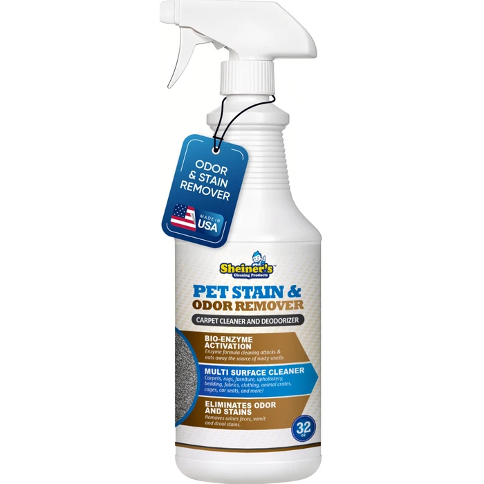 Sheiner's Pet Stain Remover & Pet Odor Eliminator, Advanced Cleaning Bio-Enzyme Cleaner Solution for Carpets, Rugs, Upholstery & Multi-Surfaces, Safe for Pets & Kids. (32 oz) by Sheiner's - Used - Like New condition
