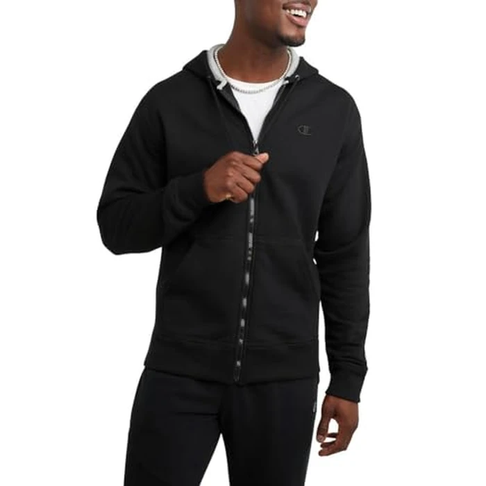 Champion Men's Full-Zip Fleece Hoodie, Standard Fit, Midweight, C Logo, Available in Regular and Big & Tall, Black - C Logo, Large by Champion - Image 3