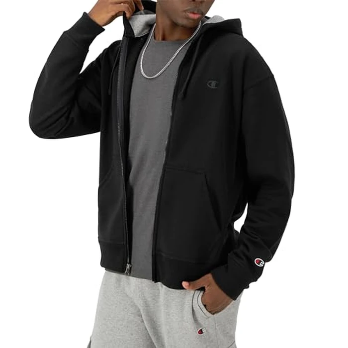 Champion Men's Full-Zip Fleece Hoodie, Standard Fit, Midweight, C Logo, Available in Regular and Big & Tall, Black - C Logo, Large by Champion - Image 4