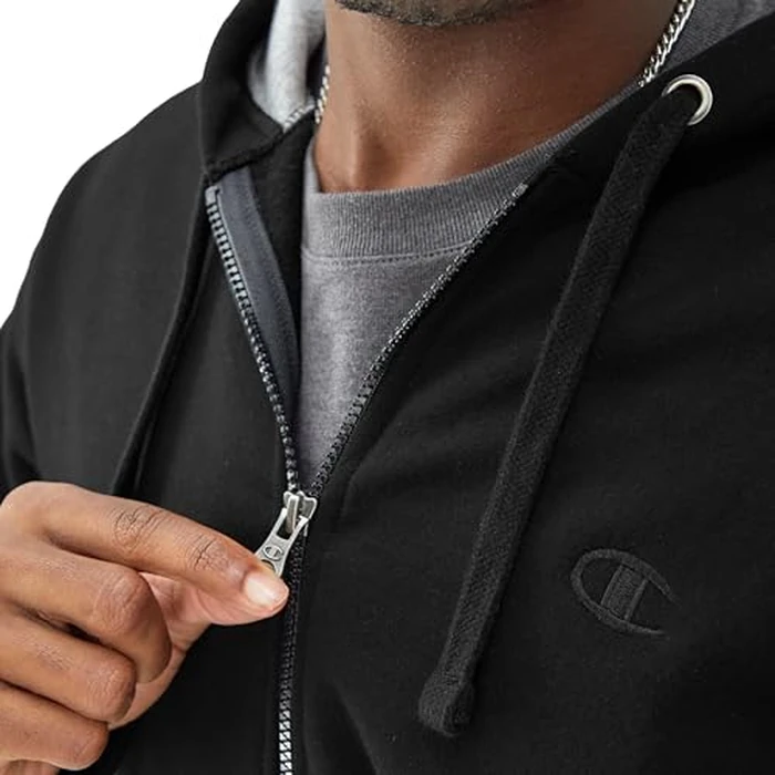 Champion Men's Full-Zip Fleece Hoodie, Standard Fit, Midweight, C Logo, Available in Regular and Big & Tall, Black - C Logo, Large by Champion - Image 5
