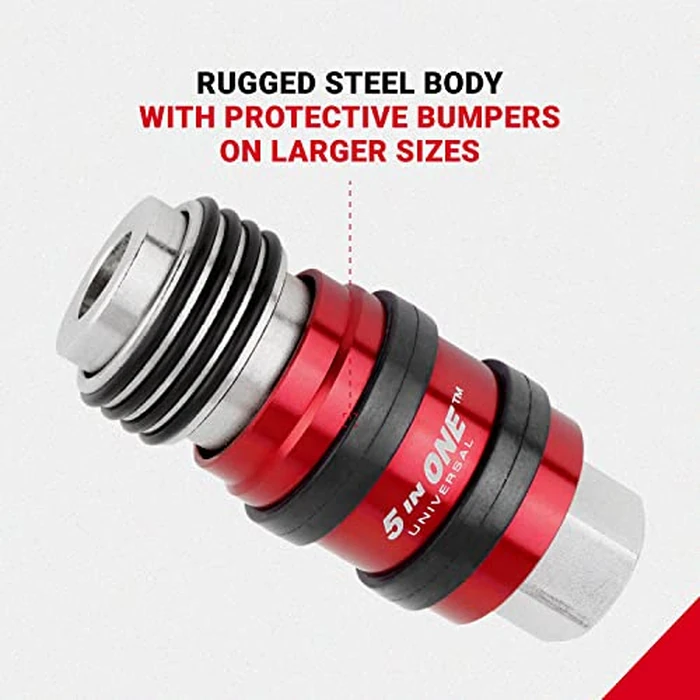 Milton Industries 1750 5 in ONE Universal Safety Exhaust Quick-Connect Industrial Coupler, 1/4" FNPT -Box of 5 , Red by Milton - Image 3