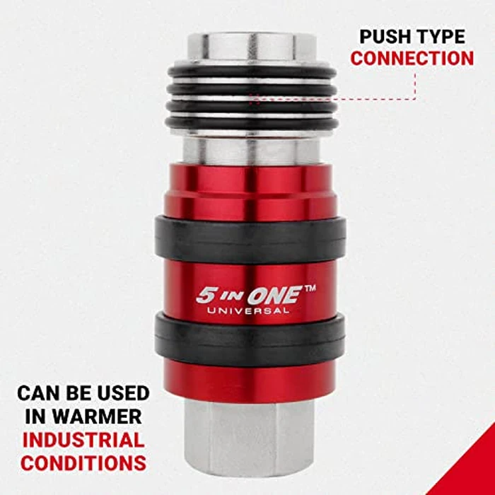 Milton Industries 1750 5 in ONE Universal Safety Exhaust Quick-Connect Industrial Coupler, 1/4" FNPT -Box of 5 , Red by Milton - Image 5