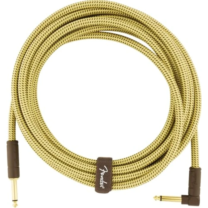 Fender Deluxe Series Instrument Cable, Guitar Cable, Guitar Accessories, Straight/Angle, Tweed, 15ft by Fender - Image 1