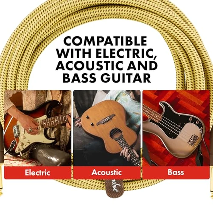 Fender Deluxe Series Instrument Cable, Guitar Cable, Guitar Accessories, Straight/Angle, Tweed, 15ft by Fender - Image 3