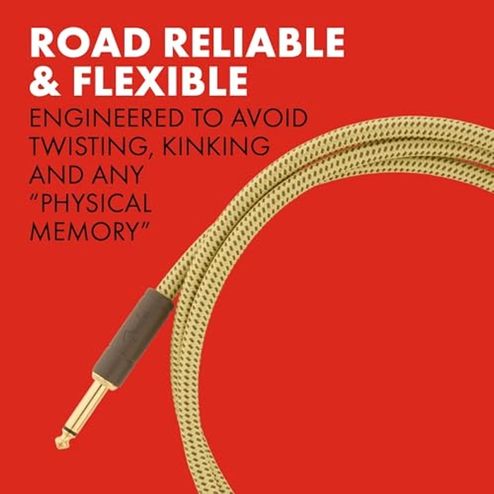 Fender Deluxe Series Instrument Cable, Guitar Cable, Guitar Accessories, Straight/Angle, Tweed, 15ft by Fender - Image 4