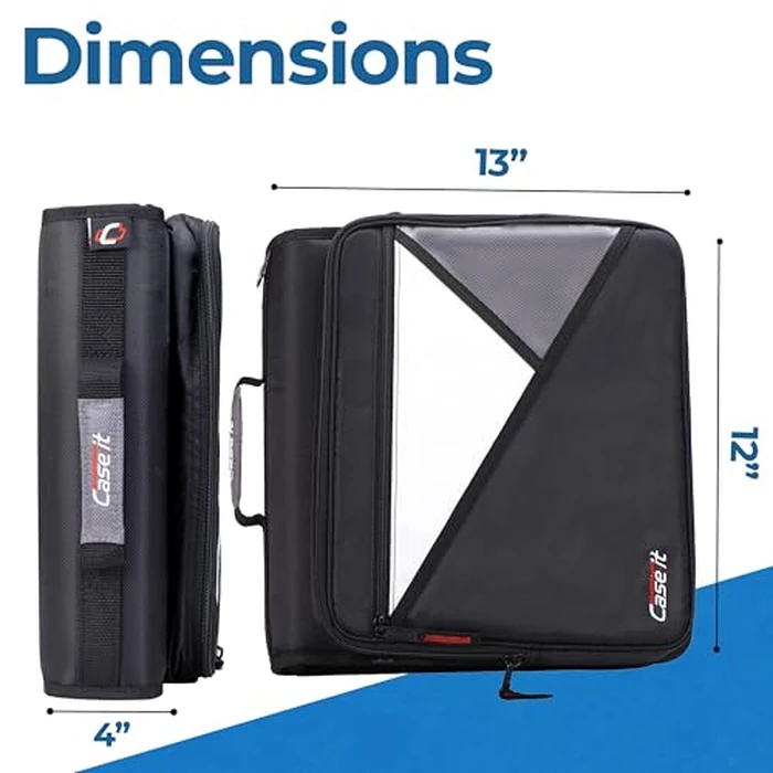 Case-it The Universal 2.0 Zipper Binder -1.5 Inch O-Ring - Removable Padded Pocket Holds Up to 13" Laptop/Tablet - Multiple Pockets - 325 Page Capacity - Comes with Shoulder Strap - Jet Black LT-207 by Case it - Image 3