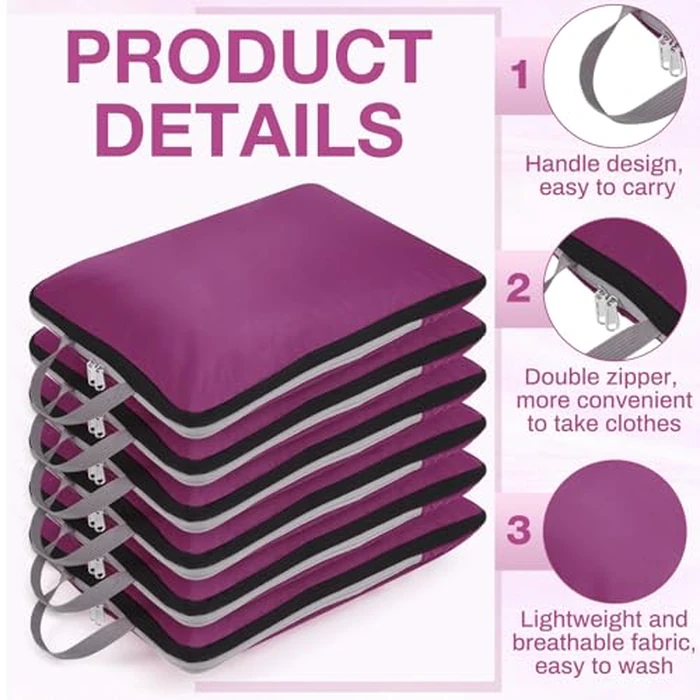 Hosuly 6 Pcs Ultralight Compression Packing Cubes for Travel 17.3 x 12.6'' XL Large Expandable Luggage Organizers for Save Space Family Long Trips (Purple) by Hosuly - Image 3