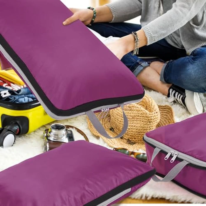 Hosuly 6 Pcs Ultralight Compression Packing Cubes for Travel 17.3 x 12.6'' XL Large Expandable Luggage Organizers for Save Space Family Long Trips (Purple) by Hosuly - Image 4