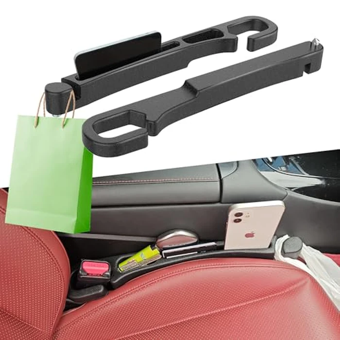 Bigger Solutions 2 Pack Car Seat Gap Filler with Storage, Organizer, Hook & Emergency Glass Breaker, Universal for Cars Trucks SUVs, Stop Items from Falling by Bigger Solutions - Used - Good condition - CA$8.65