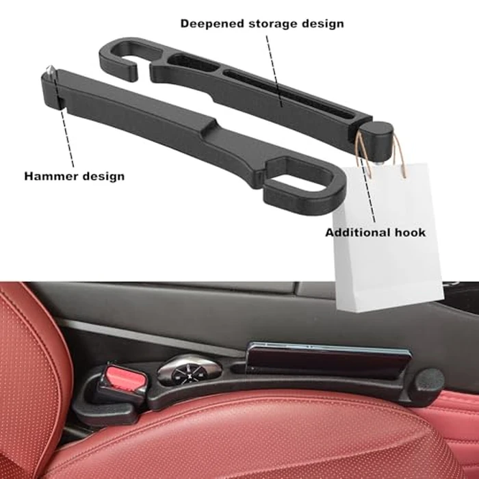 Bigger Solutions 2 Pack Car Seat Gap Filler with Storage, Organizer, Hook & Emergency Glass Breaker, Universal for Cars Trucks SUVs, Stop Items from Falling by Bigger Solutions - Image 4