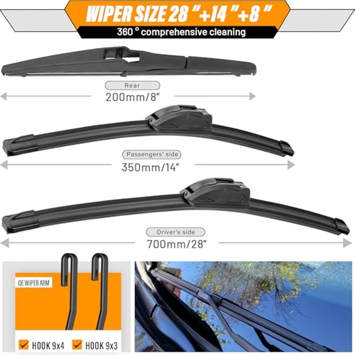 AUTOBOO 28"+14" Windshield Wipers with 8" Rear Wiper Blade Replacement for Toyota Prius C 2012 2013 2014 2015 2016 2017 2018 2019 -Original Factory Quality (Pack of 3) by AUTOBOO - Image 3