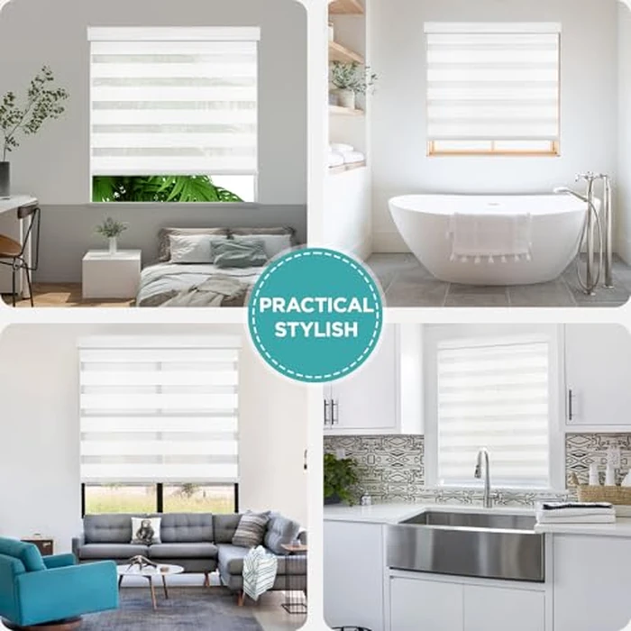 Joydeco Free-Stop Zebra Blinds for Windows, Dual Layer Light Control Window Blinds with Light-Proof Aluminum Cover, Roller Shades for Home & Office, 29" Wx 75" H (74W x 191H cm), White by Joydeco - Image 9