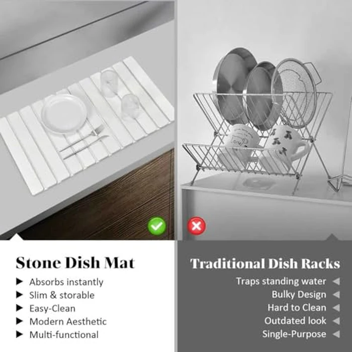 Extral Large Stone Dish Drying Mats for Kitchen Counter, 28"(L)x16"(W) Quick Dry Dish Drying Mat, Collapsible Eco-Friendly Absorbent Diatomaceous Earth Mat for Dishes Cups, Match Any Countertop by DFJKJUU - Image 6