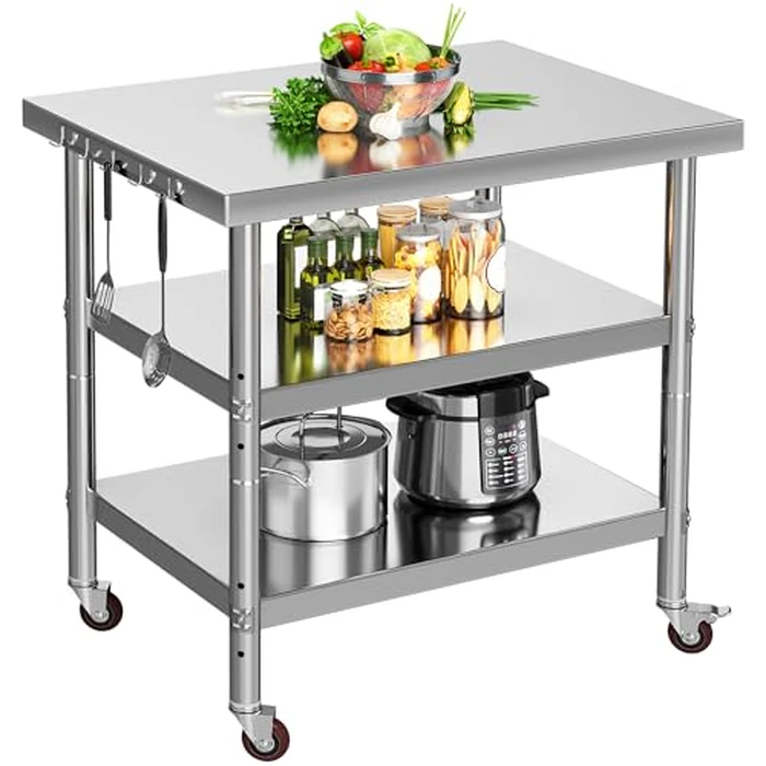 YITAHOME NSF Stainless Steel Table, 30" X 24" Work Table with Wheels, 3 Shelves Metal Table Prep Table for Home Kitchen Restaurant Garage Warehouse Outdoor by YITAHOME - Used - Like New condition - US$99.32