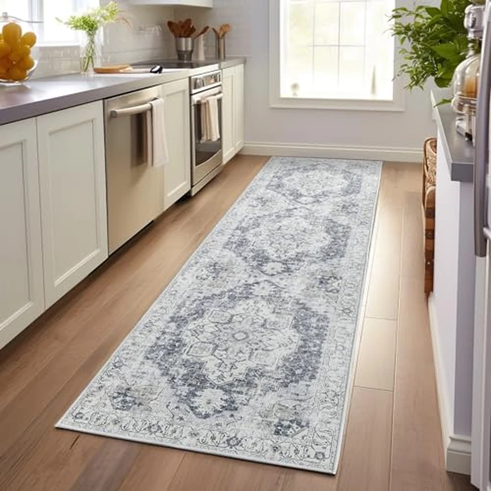 JINCHAN Runner Rug 3x8 Washable Area Rug Vintage Indoor Floor Cover Grey Multi Print Distressed Carpet Gray Thin Accent Mat Lightweight Kitchen Living Room Bedroom Dining Room by jinchan - Used - Very Good condition - CA$43.10