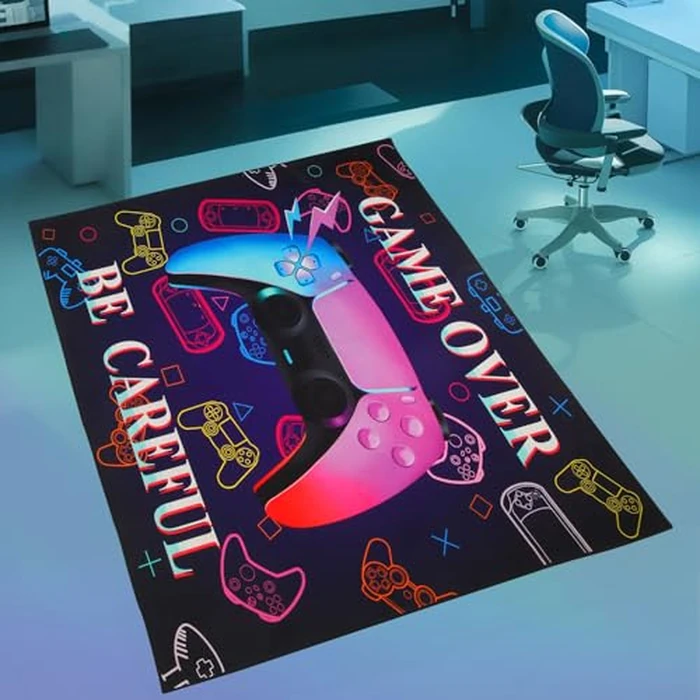 Vibrant Video Controller Game Room Carpet Rug for Kids Boys Men Teens Bedroom, 150x100cm Gaming Rug Floor Mat for Girls Under Desk Youth Setup Living Room Dorm Decor, Non Slip Washable 3X5 feet by Lisvomha - Image 3
