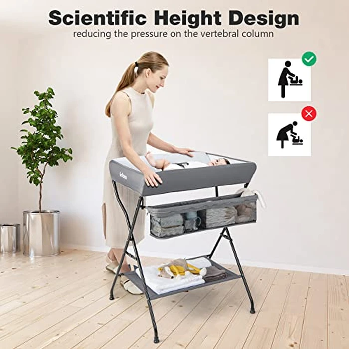 INFANS Baby Changing Table, Folding Diaper Station Portable Nursery Organizer with Safety Belt and Large Storage Racks for Newborn Baby and Infant (Grey) by INFANS - Image 3