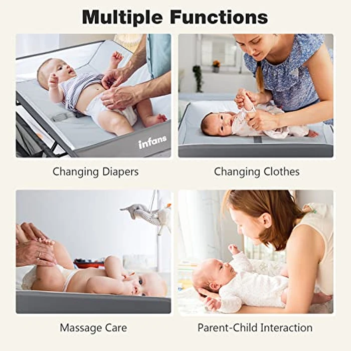 INFANS Baby Changing Table, Folding Diaper Station Portable Nursery Organizer with Safety Belt and Large Storage Racks for Newborn Baby and Infant (Grey) by INFANS - Image 5