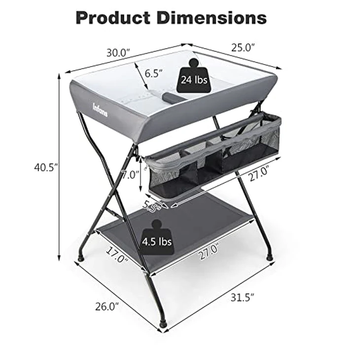 INFANS Baby Changing Table, Folding Diaper Station Portable Nursery Organizer with Safety Belt and Large Storage Racks for Newborn Baby and Infant (Grey) by INFANS - Image 6