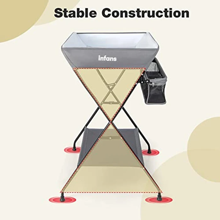 INFANS Baby Changing Table, Folding Diaper Station Portable Nursery Organizer with Safety Belt and Large Storage Racks for Newborn Baby and Infant (Grey) by INFANS - Image 8