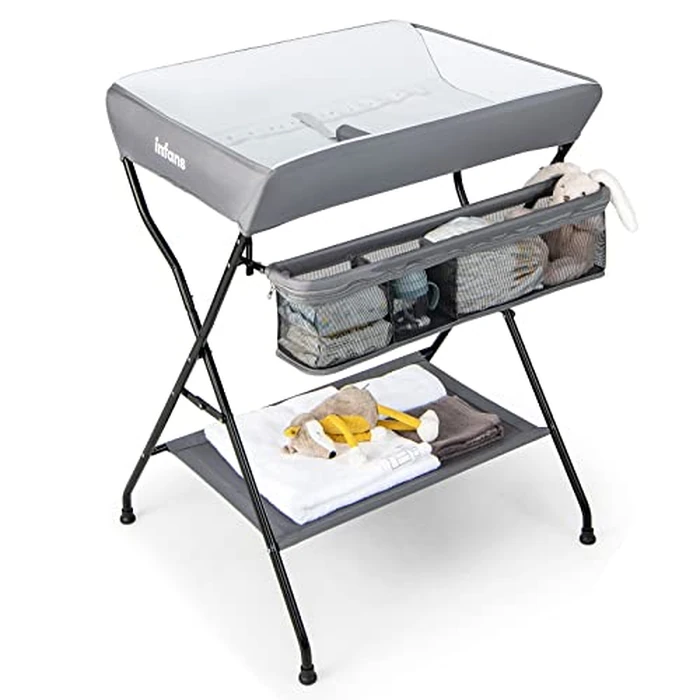 INFANS Baby Changing Table, Folding Diaper Station Portable Nursery Organizer with Safety Belt and Large Storage Racks for Newborn Baby and Infant (Grey) by INFANS - Image 9
