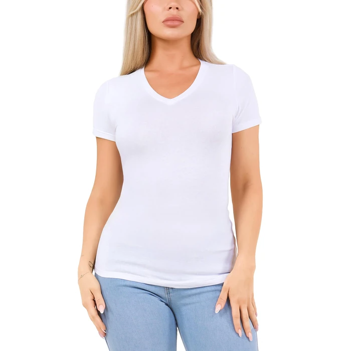 4 Pack Cotton Tee V Neck T Shirts for Women Short Sleeve Tshirt Basic Tees Ladies Plain Vneck Tshirts Casual Womens Tops Undershirt Camisetas para Mujer De Algodon - White Large by Sugar Sunday - Image 4